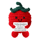TOYMIS Cute Positive Strawberry, Crochet Strawberry Emotional Doll Support Fruit Positive Crocheted Knitted for Empowering Gift