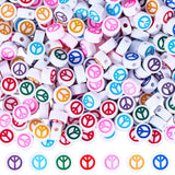 BEAMARKER 500Pcs Acrylic Peace Sign Beads Bulk Flat Round White Spacer Beads Aesthetic Cute Charms Jewelry Making Supplies for D