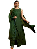 Libas Gerua Womens Solid Silk Blend Straight Kurta With Palazzos And Dupatta