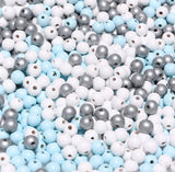 450Pcs10mm Wood Beads for Craft/Christmas Decor Blue, Silver and White Painted Wooden Beads- Hole 3mm, Wooden Loose Spacer Beads