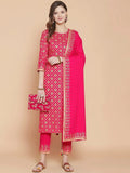 Anni Designer Women'S Cotton Kurta With Palazzo & Dupatta (Navlik-Pink-001_Multicolor_Medium),Beige,M,Cotton,Regular,Dupatta, Palazzo