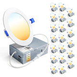 Ensenior 20 Pack 4 Inch LED Recessed Ceiling Light, Dimmable, 2700K-5000K 5CCT, 750LM 9W 120V, High Brightness Canless Wafer Dow