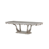 Benjara Traditional Style Dining Table with Scrolled Floral Motifs, Cream