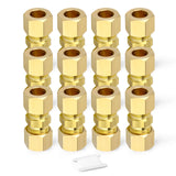 GORAGUCHI 12PCS 1/4 x 1/4 Tube OD Coupler, Brass Compression Tube Pipe Fitting Connector for Air/Fuel/Water/Gas/Oil