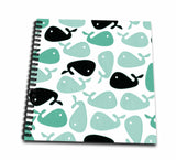 3dRose db_60627_1 Cute Little Baby Whales in Aqua N Green Drawing Book, 8 x 8