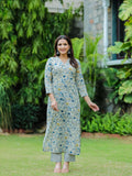 Anni Designer Women'S Cotton Blend Straight Printed Kurta With Pant (Dhulika Blue_M_Blue_Medium),Blue,M,,,