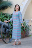 Anni Designer Women'S Cotton Blend Traditional Straight Printed Kurta (Shabar Blue_M_Blue_Medium),Blue,M,,,