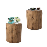 HOMPUS Concrete Outdoor Side TableSet of 2, 2 Piece Tree Stump Modern Round Coffee Table Accent Table Set Plant Stand Faux Wood