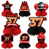 Happy 37th Birthday Red and Black Table Honeycomb Centerpieces Balloons Theme Decor Table Decorations Table Toppers for Girls Wo