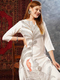 Anni Designer Women'S Cotton Blend Straight Printed Kurta With Pant (Nenisha Cream-Jl_L_Cream_Large),Cream,L,Cotton Blend,Regular,