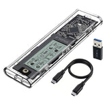 ShuoLe M.2 NVMe SSD Enclosure with LCD Screen, USB 3.2 Gen 2 (10 Gbps), Transparent External Solid State Drive Adapter for 2280 PCI-E M and B&M Keys, USB Type C Converter Case