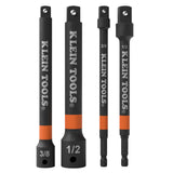 Klein Tools 65038A Impact Socket Extension Set 4-Piece, 6-Inch Extension Bars, Knurled Grip, High-Visibility, Two 3/8-Inch and T