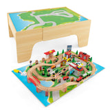GLACER 84-Piece Train Table, Large Multipurpose Wooden Toy Activity Table Playset with Reversible Detachable Tabletop, Railway T