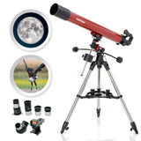 AmScope Refractor EQ Telescope with Equatorial Mount, 80mm Aperture, 900mm Focal Length, Stainless Steel Tripod and Red Dot Find