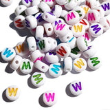 Yiizzxin 200pcs Colorful Acrylic Letter W Beads,4x7mm Round Flat Multicolor Letter W Beads,White Background Mixed Color Alphabet