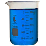 200ml Beaker, Low Form Griffin, Borosilicate 3.3 Glass, Double Scale, Graduated, Karter Scientific (Single)