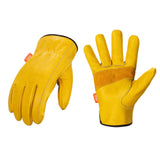 Vgo... 1-Pair Unlined Cow Grain Leather Work and Driver Gloves with Cow Split Leather Palm Patch (Size XL, Gold,CA9590)