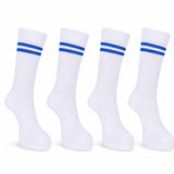 Rysn Boys & Girls White In Royal Blue Striped School Calf Socks, Pack Of 4 Pairs, 910Years