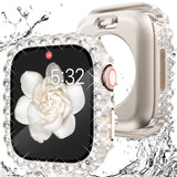 WINGLE 2 in 1 Waterproof Case for Apple Watch 45mm Screen Protector Case Series 9 8 7, Bling Lace Edge Diamond Face Cover Full G
