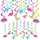 WERNNSAI Girls Dinosaur Hanging Swirl - 20 PCS Dino Birthday Party Decorations for Kids Baby Shower Dinosaur Themed Party Suppli