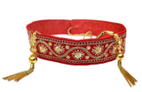 Navti Creations Red Kamarband/Bridal Belt/Waist Hip Belt (Adjustable) With Wave Design Embroidery Width 5Cm