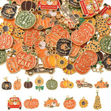 SUNNYCLUE 1 Box 56Pcs 14 Styles Thanksgiving Earring Charms Pumpkin Charm Bulk Gold Metal Alloy Enamel Orange Fall Autumn Holida