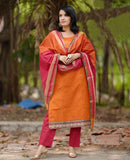 Gosriki Women'S Cotton Blend Solid Straight Kurta With Pant & Dupatta (Shamshera Orange-Gs_M_Orange_Medium),Orange,,B0DS1948X6