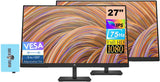 HP 27 FHD IPS (1920x1080) Monitor Bundle with Docztorm Dock, 75Hz Refresh Rate, HDMI 1.4, 1 DP 1.2, 1 VGA, Anti-Glare, VESA Moun