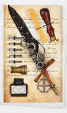 STYLELOOP Steampunk Glass Dip Pen Set with Ink Bottle, 2 Replacement Nibs & Vintage Pen Holder Handmade Calligraphy Writing Gi