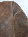 NAT Leathers | Brown Distressed Crazy Horse Oily Faux Vegan Leather PU (Peta Approved Vegan) | 3 Yard (108 inch Length x 54 inch