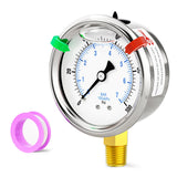 BOGERDACK 0-100psi Stainless Steel 1/4 NPT 2.5 Dial, Glycerin Liquid Filled Pressure Gauge Lower Mount for Pressure Testing of W
