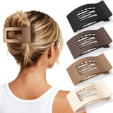 Oeusnael 4 PCS Flat Hair Clips for Women Girls, French Rectangle Lay Down Claw Clips for Thick Thin Hair, Comfortable Curved Lar