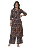 ANNI Designer Womens Ethnic Set | Kurta Pant Set | Kurta Palazzo Set | Elegant Womens Cotton Set | Festival Jumpsuit, Blue, Small