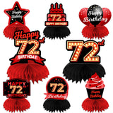 Happy 72nd Birthday Red and Black Table Honeycomb Centerpieces Balloons Theme Decor Table Decorations Table Toppers for Girls Wo