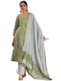 Libas Womens Printed Cotton Straight Kurta With Trousers And Dupatta