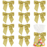 AIMUDI Satin Twist Tie Bows for Treat Bags 4.5 Pre-Tied Gold Bows with Twist Ties Gold Ribbon Bows for Crafts Premade Bows for G