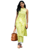 Gosriki Women'S Rayon Blend Straight Block Printed Kurta With Pant (Lemon-Lime-Gs_L_Green_Large),Green,,B0CZRV2NG2
