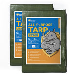 GUARD SHIELD Green Tarp Waterproof 6x6 Feet Medium Duty All Purpose Poly Tarps Cover 7mil (2-Pack)