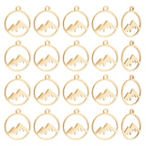 UNICRAFTALE 20pcs Golden Mountain Charms Stainless Steel Hypoallergenic Hollow Charm 17mm Flat Round with Mountain Dangle Pendan