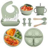 Baby Led Weaning Supplies, 8 Piece BPA-Free Silicone Feeding Set, Silicone Suction Bowl, Forks & Spoons, Bib & Cup, Develops Sel