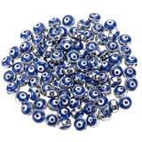 NBEADS 100 Pcs Blue with Silver Edge Plastic Evil Eye Beads, 8mm, Round, for Jewelry Making DIY Necklace Bracelet Earring Crafts