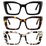 kunchu 3 Pack Reading Glasses for Women Oversized Square Reading Glasses Blue Light Blocking Spring Hinge Readers(MIX,4.0x)