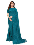 Pratham Blue Womens Sequins Georgette Fancy Saree With Blouse Piece (PB-242_Teal Blue)