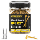 Wood Screws 2 Inch, FIXLINK Deck Screws #8 x 2, 310pcs, Epoxy Coated, T25 Star Bit Above 1500 Hour Salt Spray Coating Outdoor De