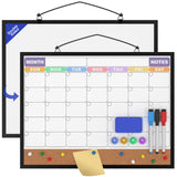 Monthly Calendar Dry Erase Board 16x12 Inch, Double-Sided Whiteboard and Corkboard Combo with Black Aluminum Frame (Color Calend