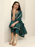 Libas Women'S Silk Blend Kurta Sets (99195_Teal_Xl)