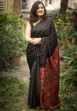 Gosriki Women'S Black Georgette Printed Saree With Blouse Piece (Satemina-Black-Go_Free Size),Black,,B0BBW1HCS2