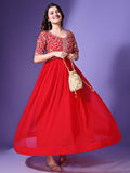 Wedani Georgette Embroidered Long Gown For Women,Red,XL,Georgette,anarkali,