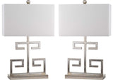 Safavieh Lighting Collection Greek Key Antique Silver and White Table Lamp, Set of 2