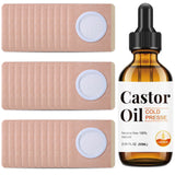 30Pcs Disposable Castor Oil Belly Button Patch with Organic Cold Pressed Glass Bottle 2.04oz | Self-Adhesive Castor Oil Patches